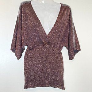 Belldini Top V-Neck Black with Metallic Copper Thread